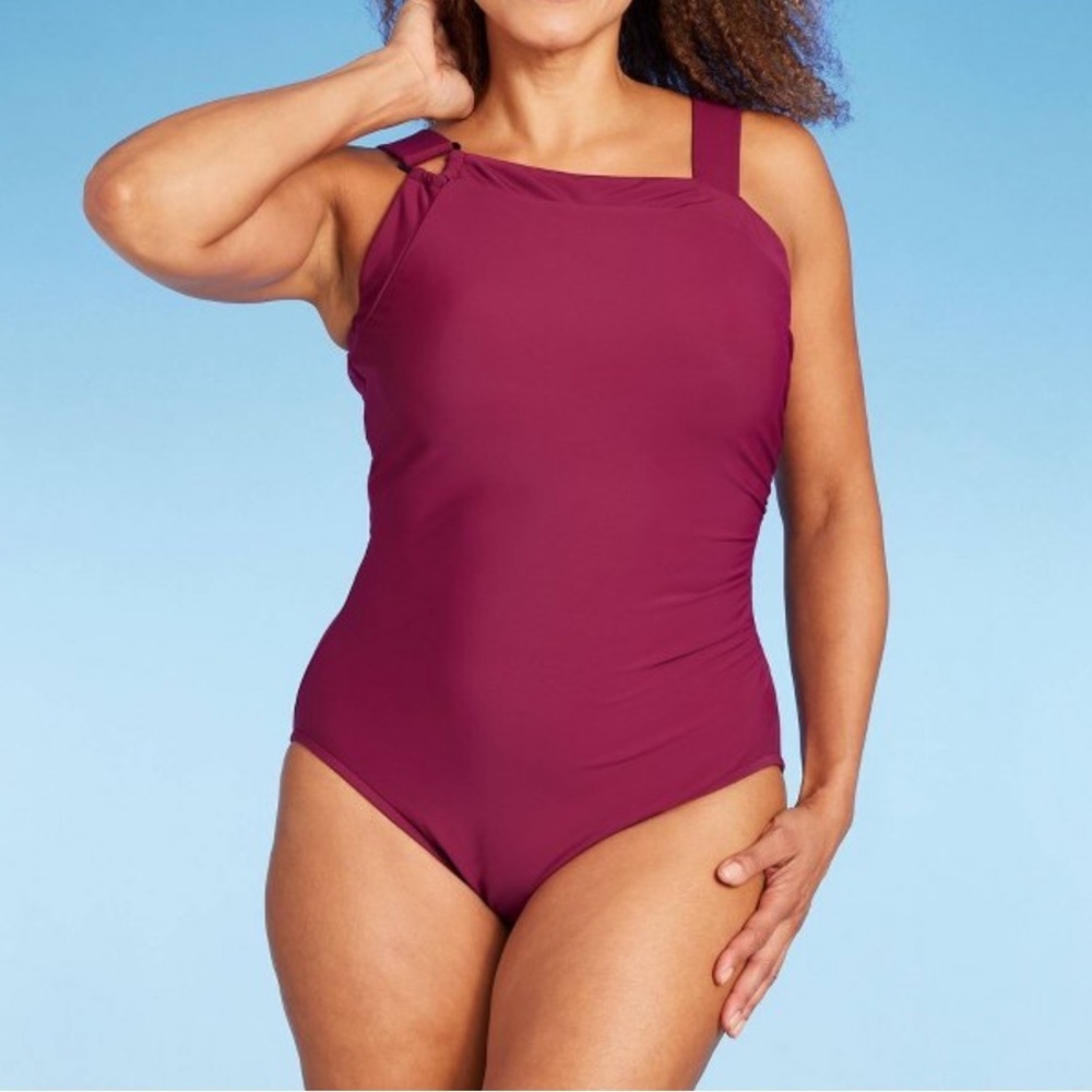 Aqua Green One Piece Burgundy Swimsuit Size XL